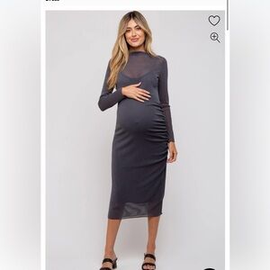Pink blush Maternity Charcoal Shimmer Mesh Ruched Dress